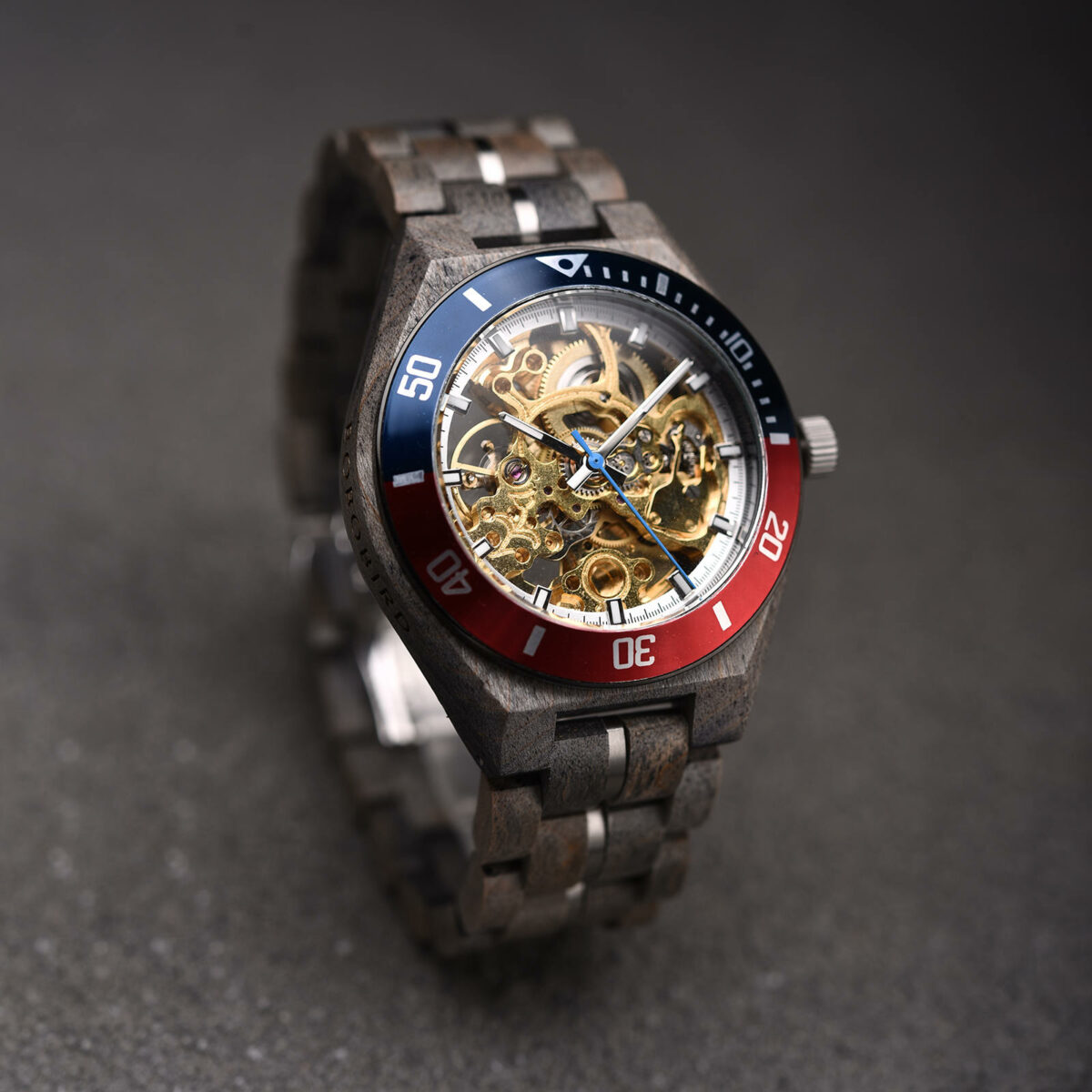 Skeleton Mechanical Wooden Watch Grey Maple Gold - Arcturus