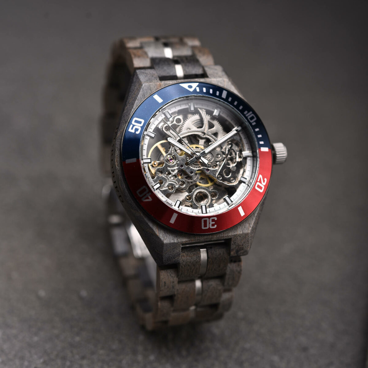Skeleton Mechanical Wooden Watch Grey Maple Silver - Arcturus