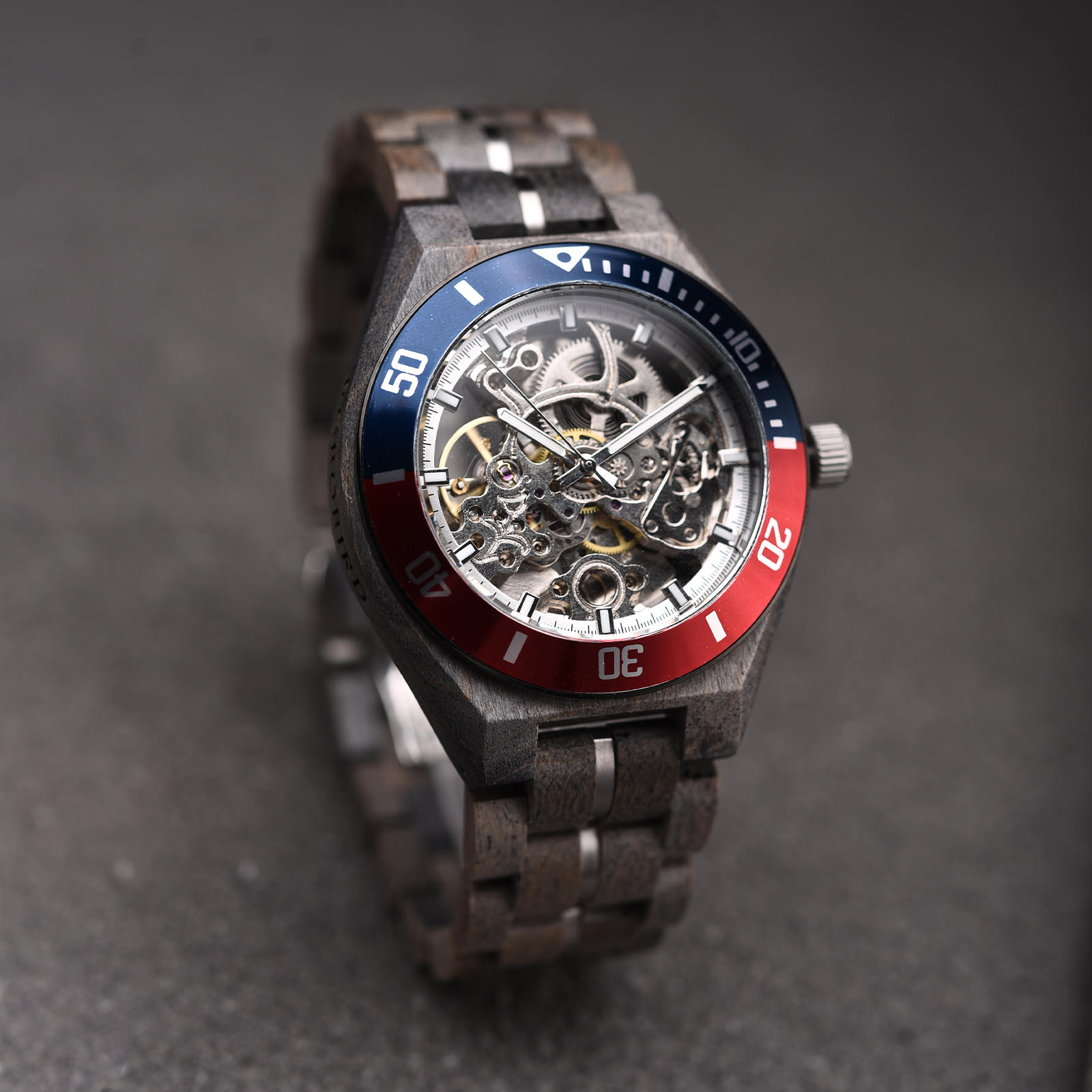 Skeleton Mechanical Wooden Watch Grey Maple Silver - Arcturus