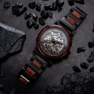 Skeleton Watches Automatic Mechanical Men's Wooden Watches Natural Rosewood_2