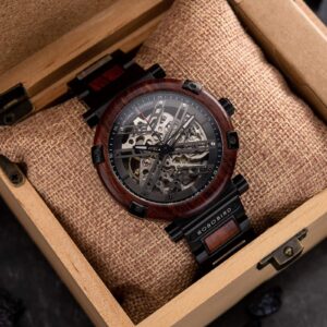 Skeleton Watches Automatic Mechanical Men's Wooden Watches Natural Rosewood_4