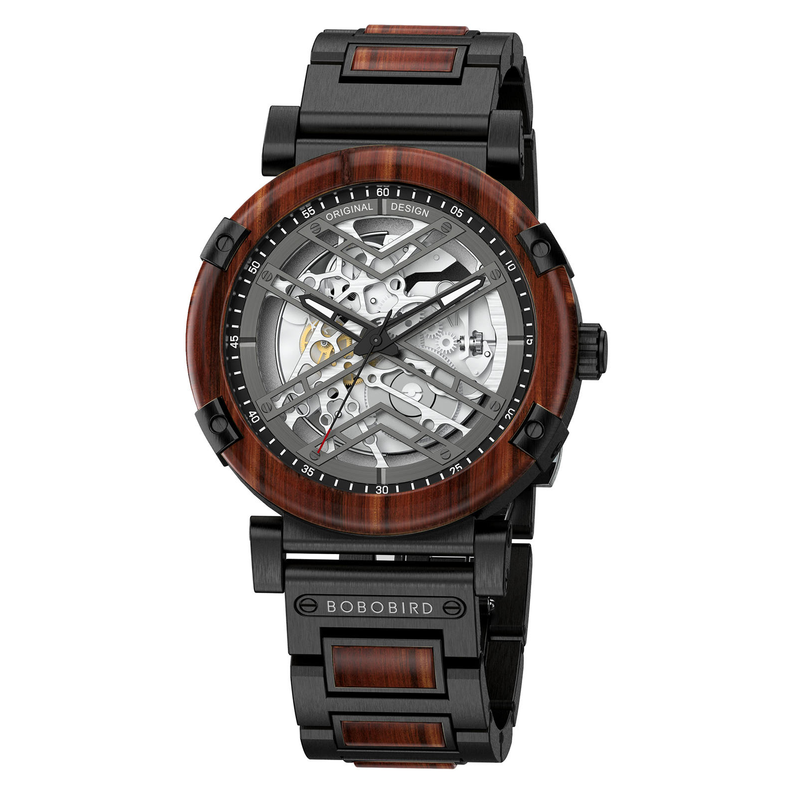 Skeleton Watches Automatic Mechanical Mens Wooden Watches Natural Rosewood 8