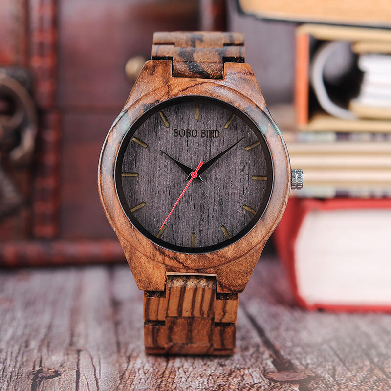 Trendy Casual Resin Round Dial Zebra Wood Watch Q05-2