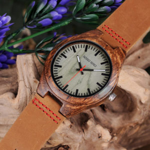 Trendy Casual Round Dial Genuine Leather Wood Watch Q05-3-3