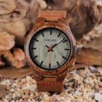 Trendy Casual Round Dial Genuine Leather Wood Watch Q05-3