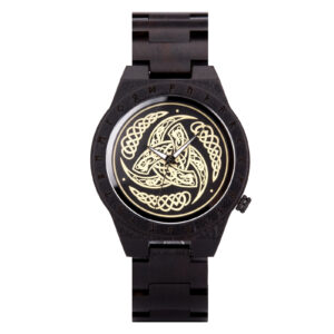 Triple Horn of Odin Handmade Engraved Wooden Watch T16-6_1