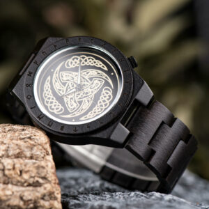 Triple Horn of Odin Handmade Engraved Wooden Watch T16-6_12