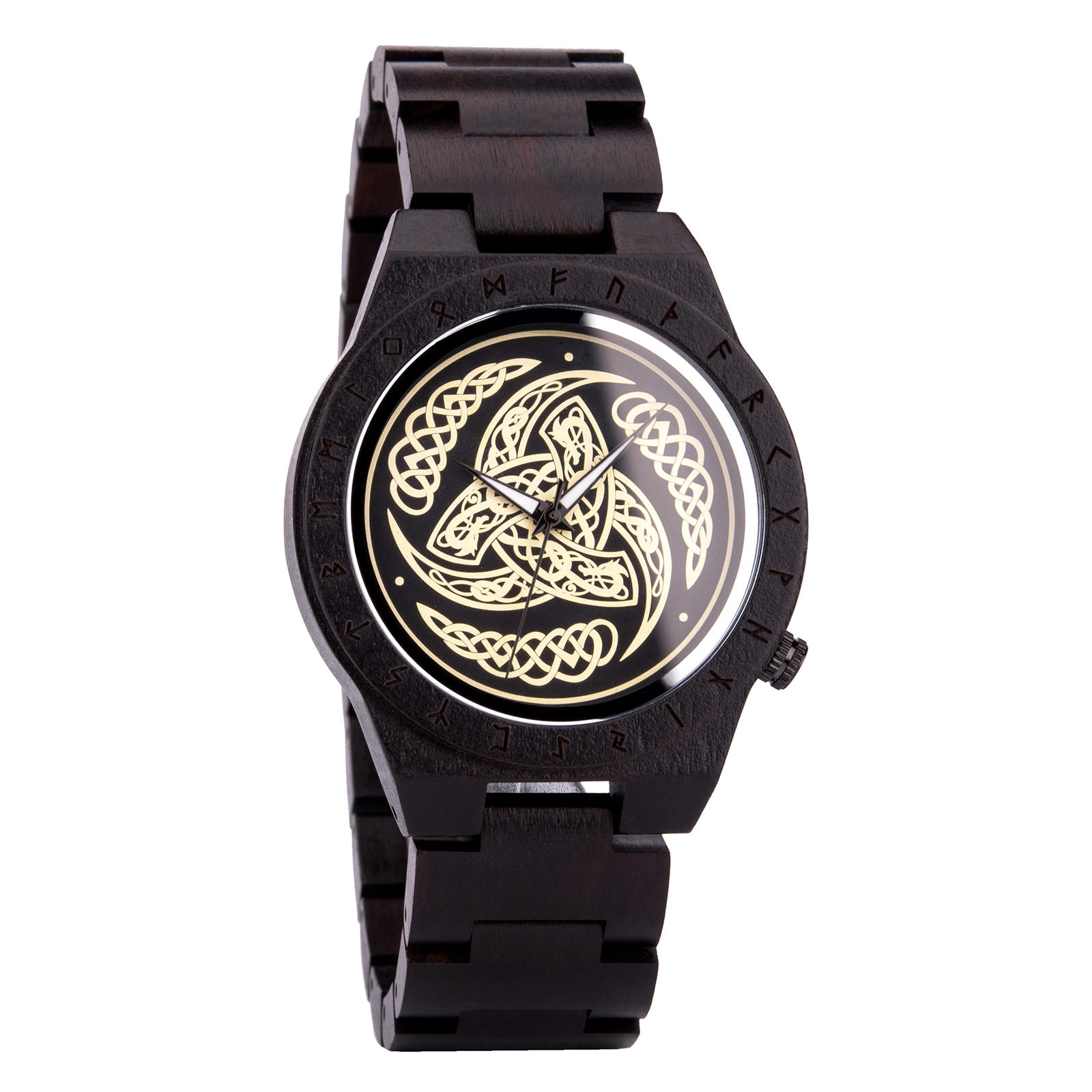 Triple Horn of Odin Handmade Engraved Wooden Watch