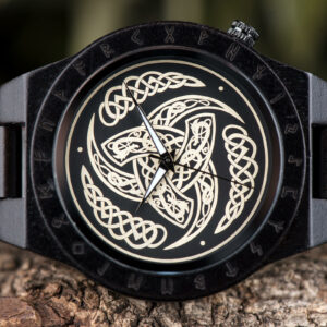 Triple Horn of Odin Handmade Engraved Wooden Watch T16-6_8