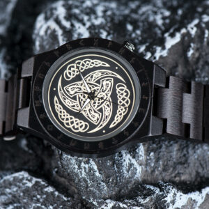 Triple Horn of Odin Handmade Engraved Wooden Watch T16-6_9