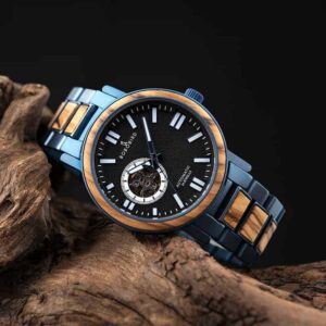 Wooden Men's Wristwatches Stylish Automatic Mechanical Wooden Watch Blue Fashion Casual Water Resistant Luxury Watches GT045-1A-7