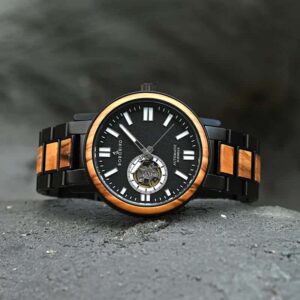 Wooden Men's Wristwatches Stylish Automatic Mechanical Wooden Watch Blue Fashion Casual Water Resistant Luxury Watches GT045-2A-18