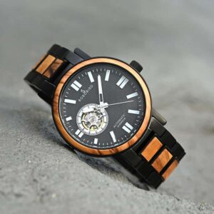 Wooden Men's Wristwatches Stylish Automatic Mechanical Wooden Watch Blue Fashion Casual Water Resistant Luxury Watches GT045-2A-19
