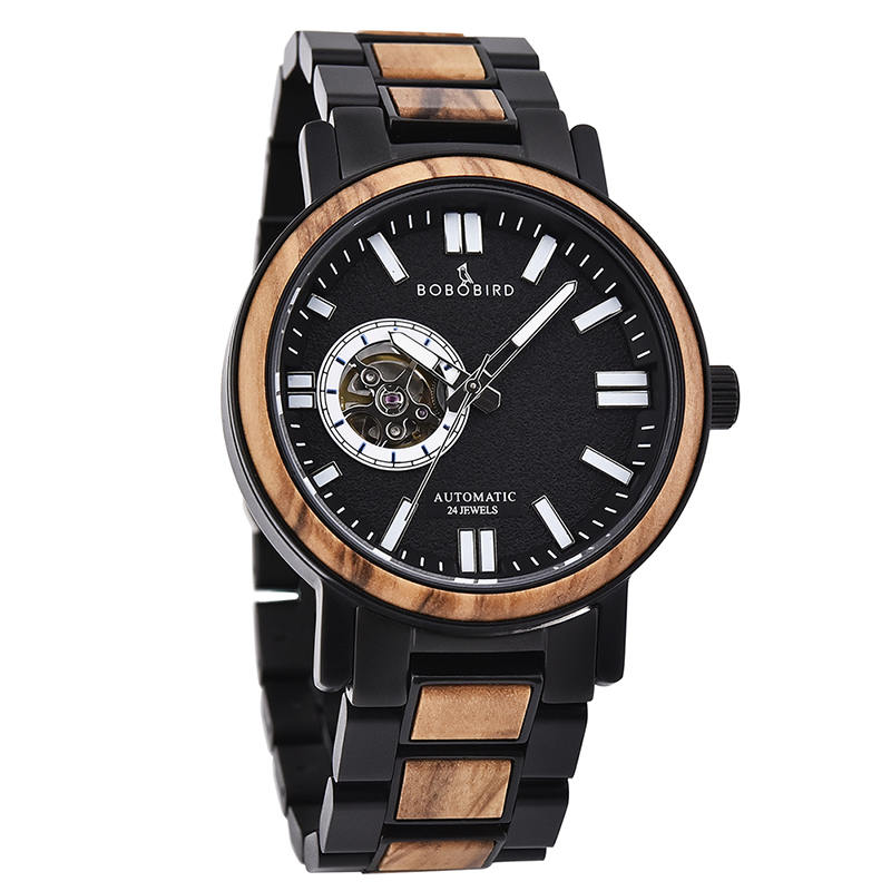 Wooden Men's Wristwatches Stylish Automatic Mechanical Wooden Watch Blue Fashion Casual Water Resistant Luxury Watches GT045-2A