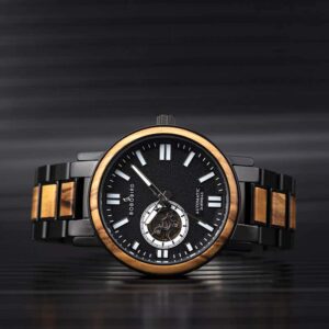 Wooden Men's Wristwatches Stylish Automatic Mechanical Wooden Watch Blue Fashion Casual Water Resistant Luxury Watches GT045-2A-4