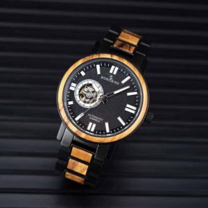 Wooden Men's Wristwatches Stylish Automatic Mechanical Wooden Watch Blue Fashion Casual Water Resistant Luxury Watches GT045-2A-6