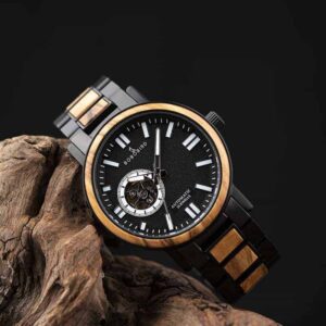 Wooden Men's Wristwatches Stylish Automatic Mechanical Wooden Watch Blue Fashion Casual Water Resistant Luxury Watches GT045-2A-7