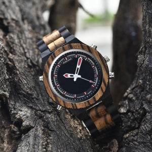 Wooden Watches for Men Dual Display Quartz Watch for Men LED Digital Army Military Sport Wristwatch P02-3-2