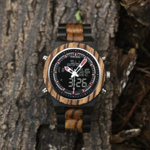 Wooden Watches for Men Dual Display Quartz Watch for Men LED Digital Army Military Sport Wristwatch P02-3-9