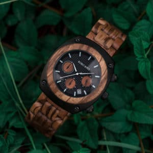 Engraved Wooden Watch For Men Handmade Zebrawood Multifunctional Chronograph Personalized Wood Watch - Commander T08-4