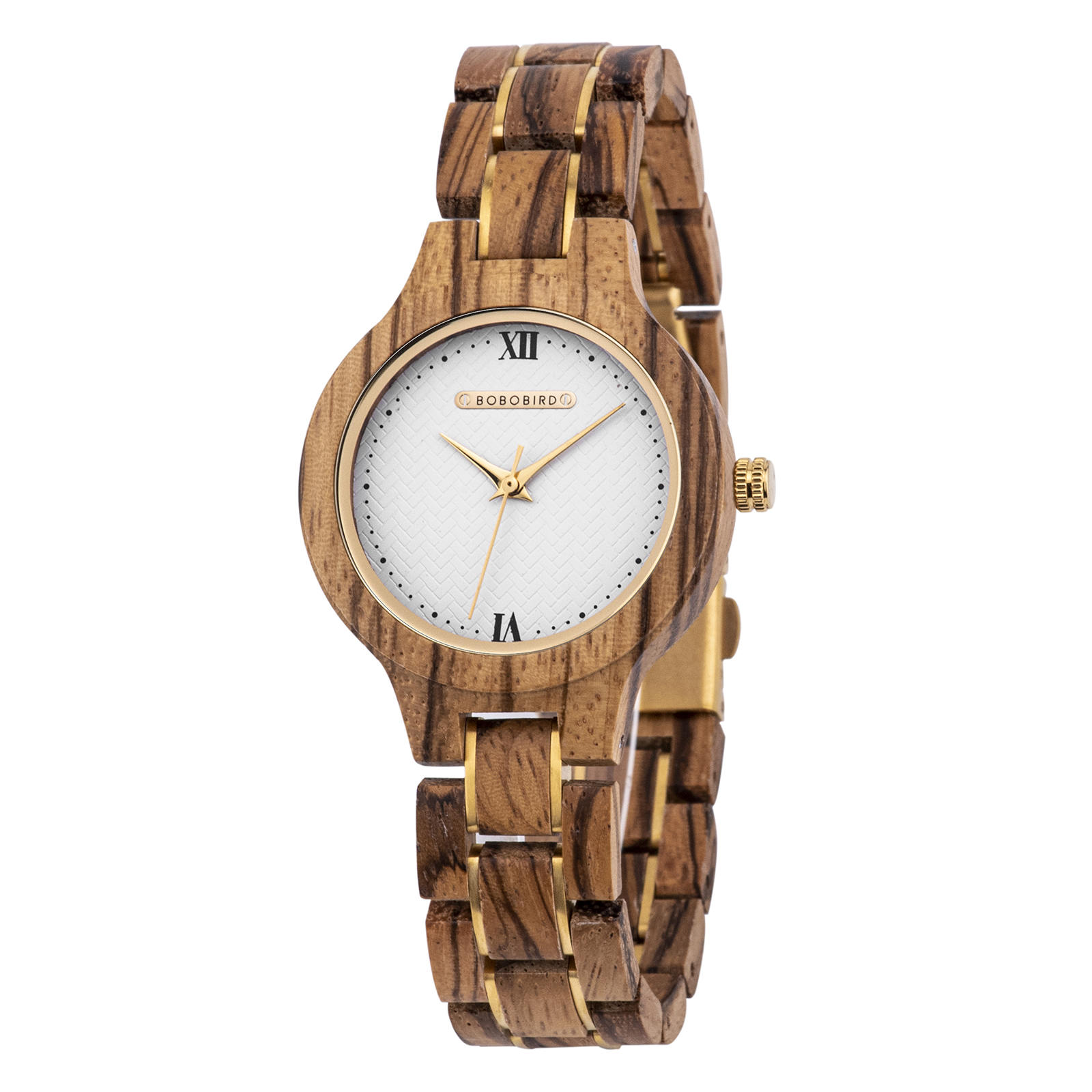 Wooden Watches for Women Natural Zebra Wood Glod - Sky