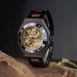 Wooden watches walnut automatic skeleton mechanical wooden watch T91-1_15