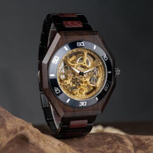 Wooden watches walnut automatic skeleton mechanical wooden watch T91-1_16