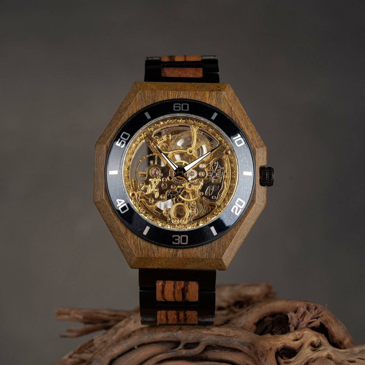 Wooden watches zebrawood automatic skeleton mechanical wooden watch T91-2