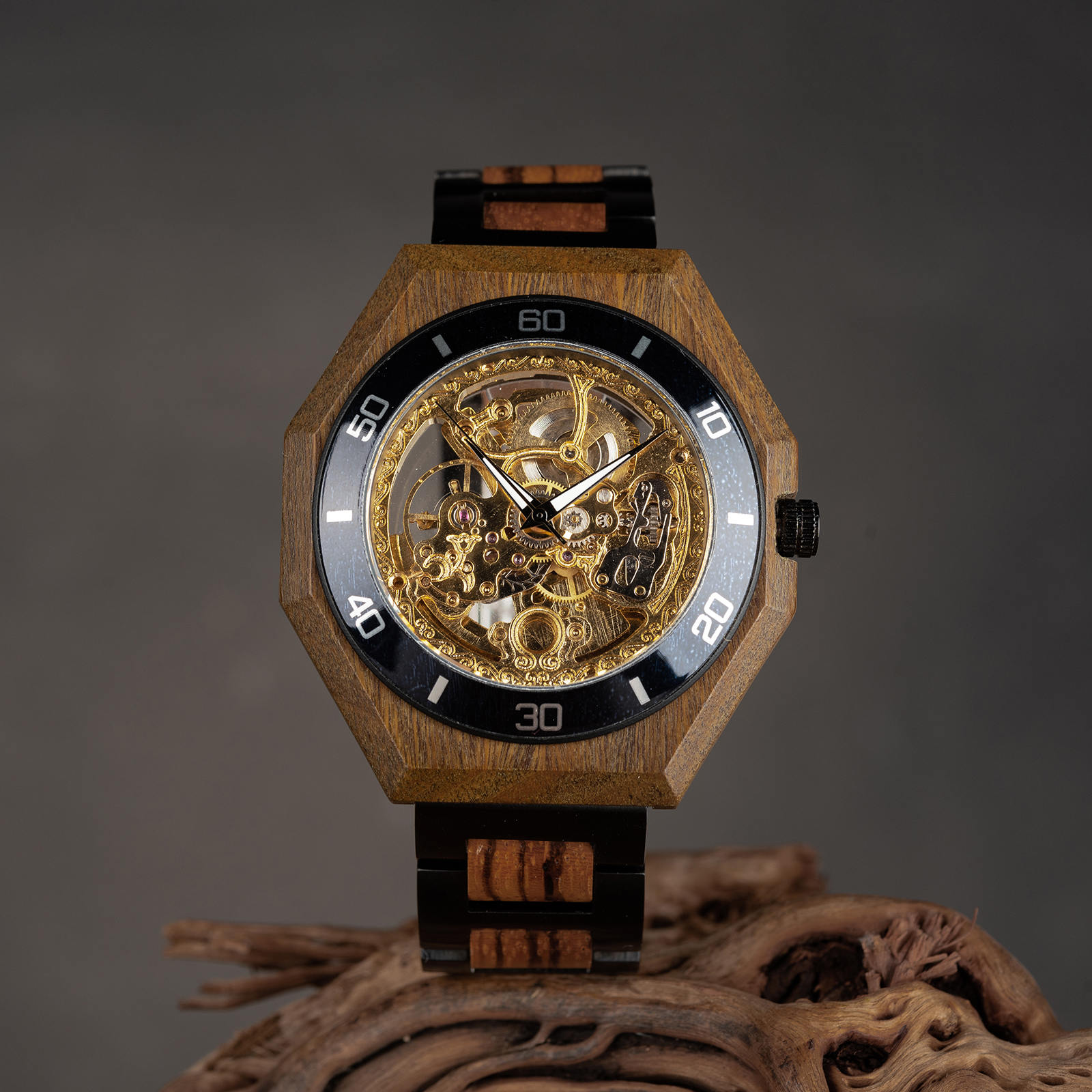 Wooden watches zebrawood automatic skeleton mechanical wooden watch T91-2