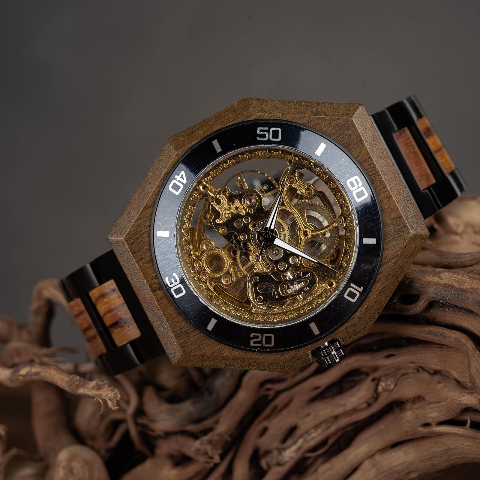 Wooden watches zebrawood automatic skeleton mechanical wooden watch T91 2 18