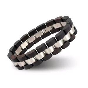 Mens Wooden Bracelet Ebony Wood & Stainless Steel - Minuet