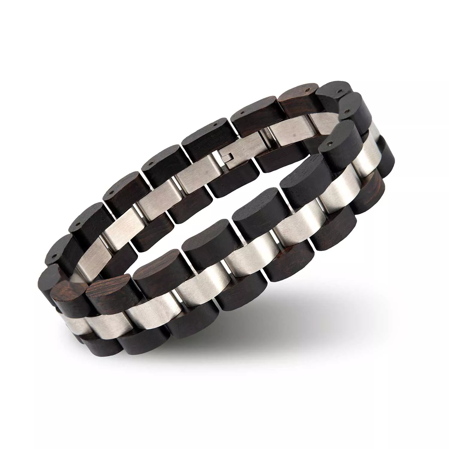 Mens Wooden Bracelet Ebony Wood & Stainless Steel - Minuet