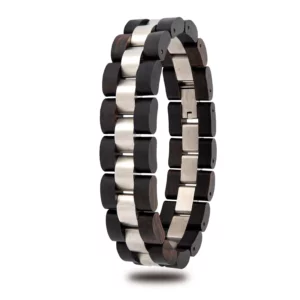Mens Wooden Bracelet Ebony Wood & Stainless Steel - Minuet_2