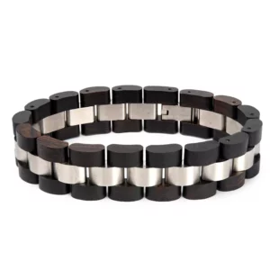 Mens Wooden Bracelet Ebony Wood & Stainless Steel - Minuet_3