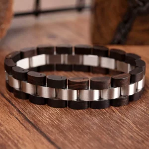 Mens Wooden Bracelet Ebony Wood & Stainless Steel - Minuet_4