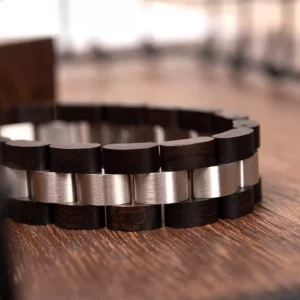 Mens Wooden Bracelet Ebony Wood & Stainless Steel - Minuet_9